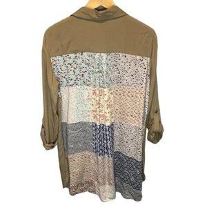 John Mark Patchwork Embroidered Back Button Down Tunic Top